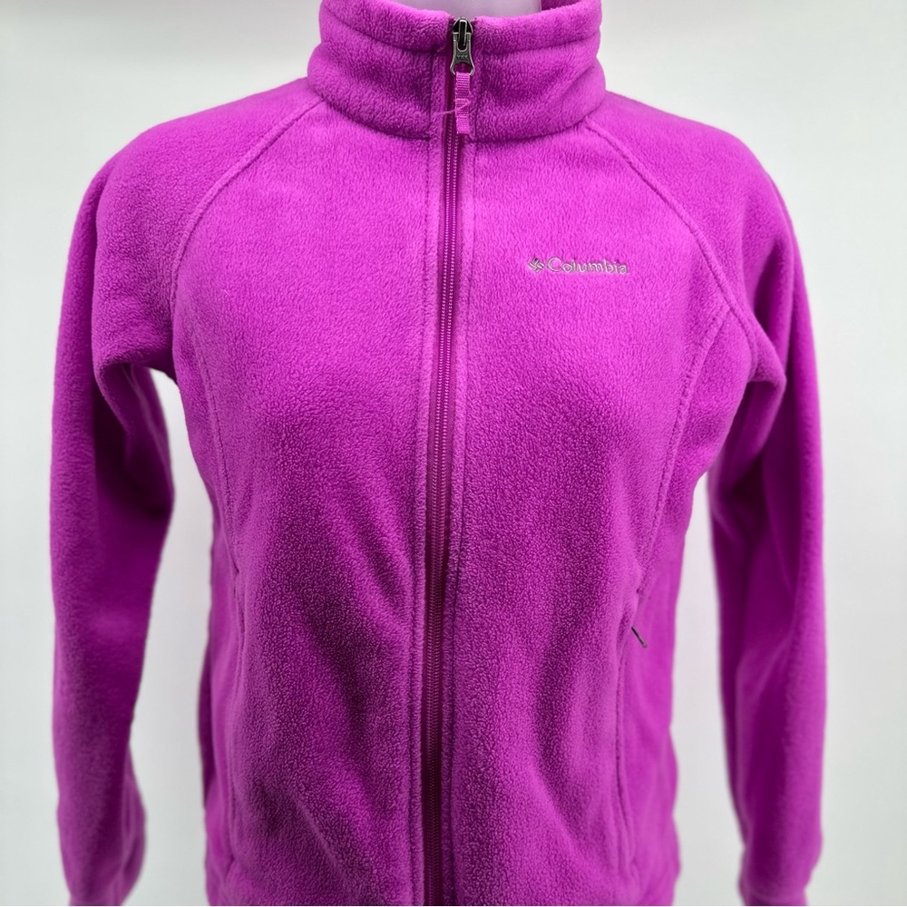 Girls Columbia Fleece Zip-Up Jacket in Bright Pink Magenta Purple - M (10/12)